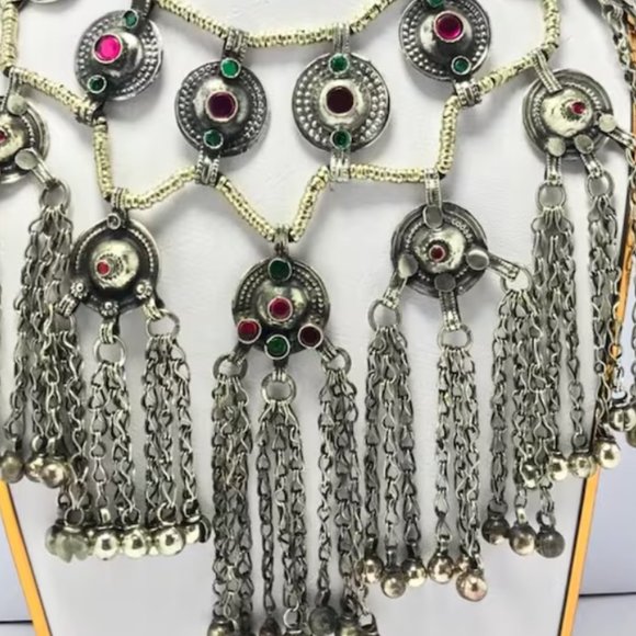 Afghan Layered Choker Necklace WIth Dangling Bells, Afghan Choker Necklace, - Picture 3 of 5